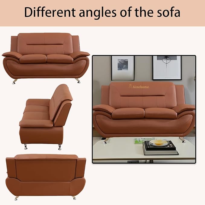 A Ainehome Sectional Sofa Sets Living Room Furniture Sets Modern Faux Leather Sofa Couch 6-Seat Sofa for Living Room(A-Orange Sofa+Loveset+Chair)