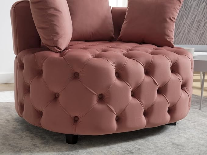 Eafurn 40.6 Wide Oversized Velvet Barrel Accent Chair Modern Round Armchair with Deep Button Tufting &amp 3 Toss Pillows Modern Lounge Chair for Living Room Bedroom Reading Nook