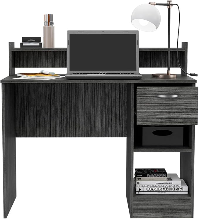 Manaos Writing Computer Desk with Multiple Shelves and One Drawer - Stylish Grey Home Office Furniture