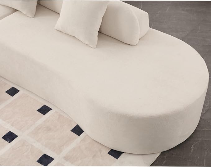 Modern Curved Cloud Sofas with Three Pillows Terrycloth Fabric Upholstered Sofa Combination Sofa Comfy 4 Seat Modular Sofa Minimalist Sofa in Living Room Apartment (Beige *172)