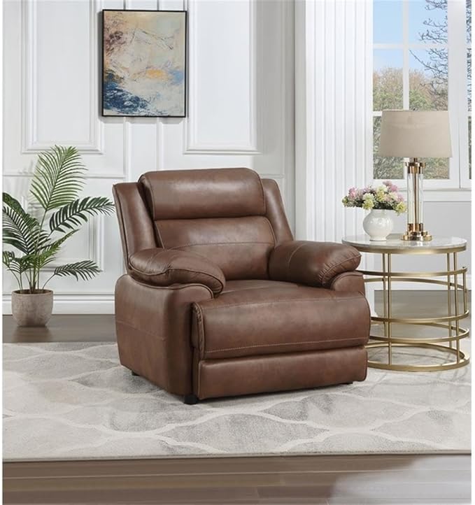 Pemberly Row Faux Leather Upholstered Accent Chair Dark Brown 40.5 H x 39.75 W x 39 D Pillowtop Arms Pocket Coil Seating Foam Cushions Stationary Design for Living Room or Master Suite Use