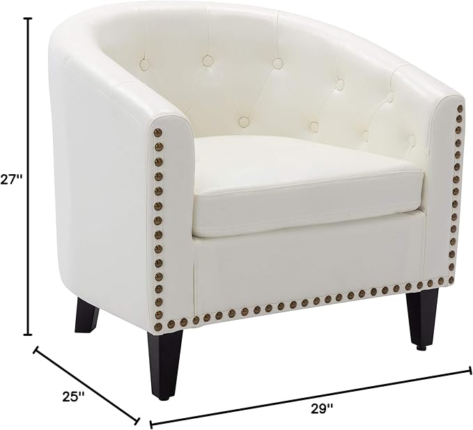 PU Leather Tufted Barrel ChairTub Chair for Living Room Bedroom Club Chairs