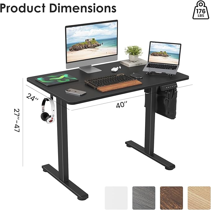 Electric Standing Desk Adjustable Height Stand up Desk Sit Stand Home Office Desk with Splice Board (Black 40 x 24 inches)