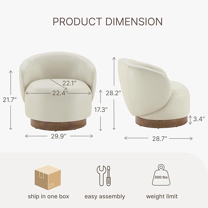 Swivel Accent Chair Modern Round Barrel Armchair with Upholstered Faux Leather for Living Room Bedroom Waitingroom1 BoxCream