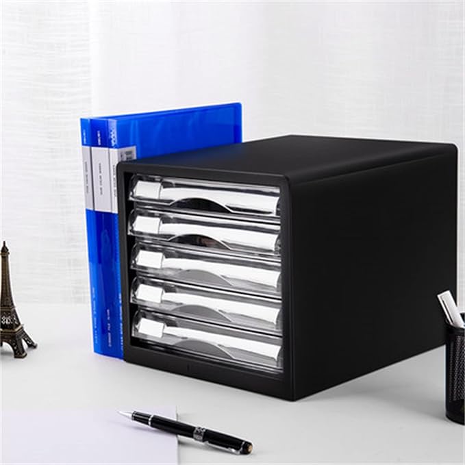 File Storage Cabinets Desktop File Cabinet Transparent Drawer Data Small Cabinet Office Desktop Household Storage Box(Black)