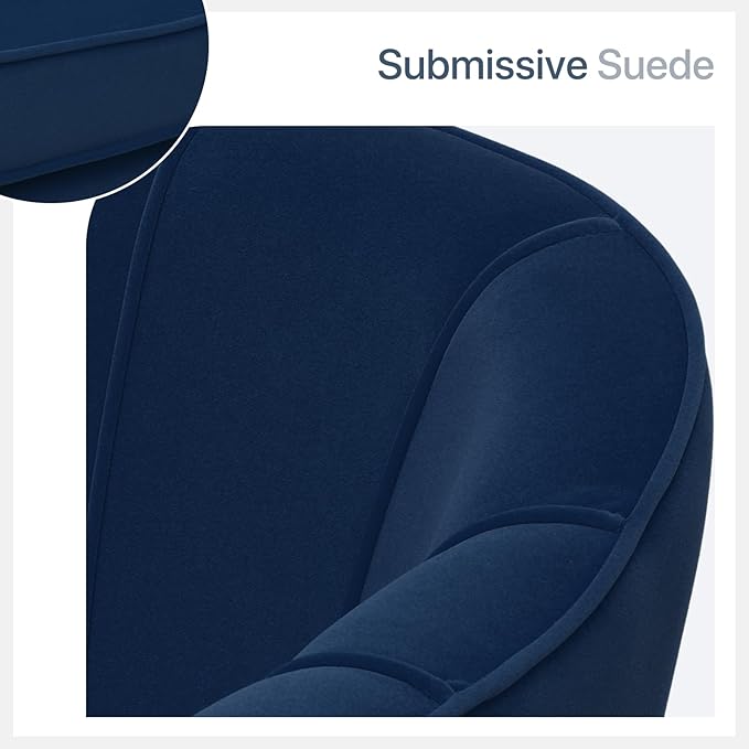 Mid-Century Modern Accent Chair Upholstered Armchair with Lumbar Pillow Single Sofa Chair with Metal Legs for Reading Comfy Barrel Chair for Living Room Bedroom Navy Blue