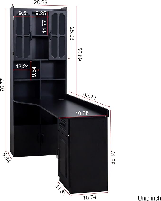 l Shaped Desk with Hutch &amp Drawers Small Corner Desks for Small Space Home Office Farmhouse Desk and Bookshelf Combo with Storage (Black)