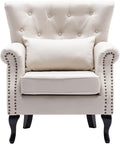 chairus Mid-Century Modern Accent Chair Comfy Tufted Single Sofa Chair Wingback Armchair with Pillow for Club Living Room Bedroom - Linen Beige