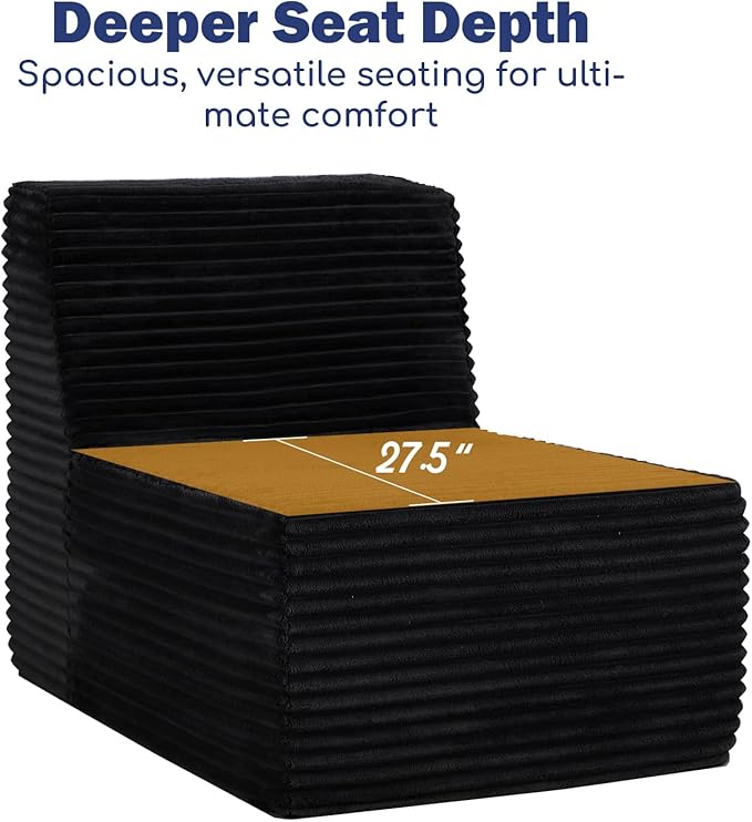 77 Cloud Sectional Boneless Loveseat Couch in a Box Modular Small Sofa with Deep Comfy Seat for Living Room Bedroom Apartment or Home Office No Assembly NeededCorduroy Black