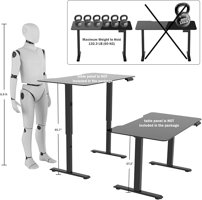 Electric Adjustable Standing Computer Desk Frame Standing Adjustable Desk Legs Standing Desk Base OnlySit Stand Desk Frame for Home and Office(Black)