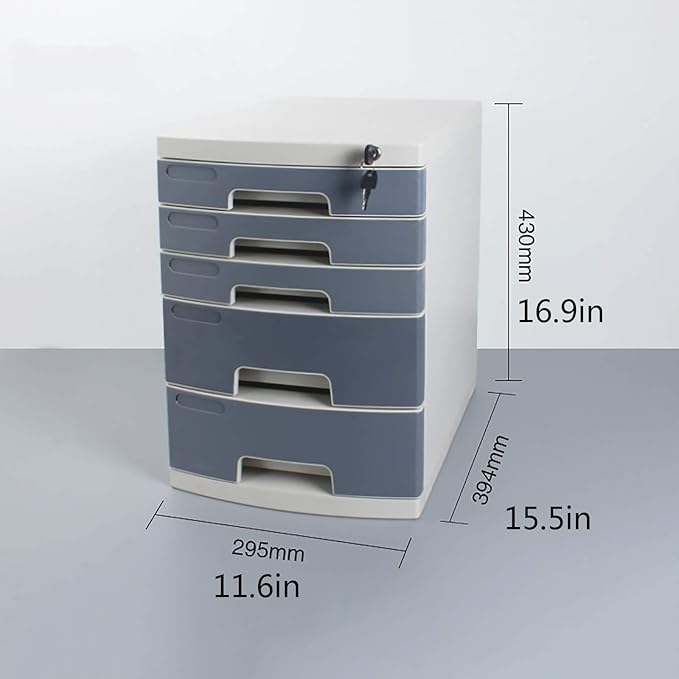Storage Drawers Desk Storage Unit Organizer Lockable File Cabinet A4 Box for Office 5 Tier Gray Blue White File Cabinet.Grey