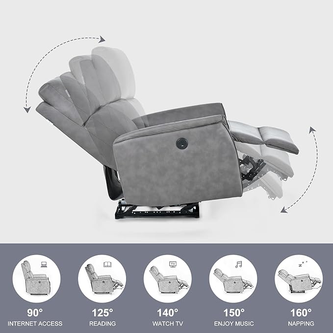 Electric Power Recliner Chair Reclining Chair for Bedroom Living RoomSmall Recliners Home Theater Seating with USB PortsRecliner for Small SpaceDark Gray