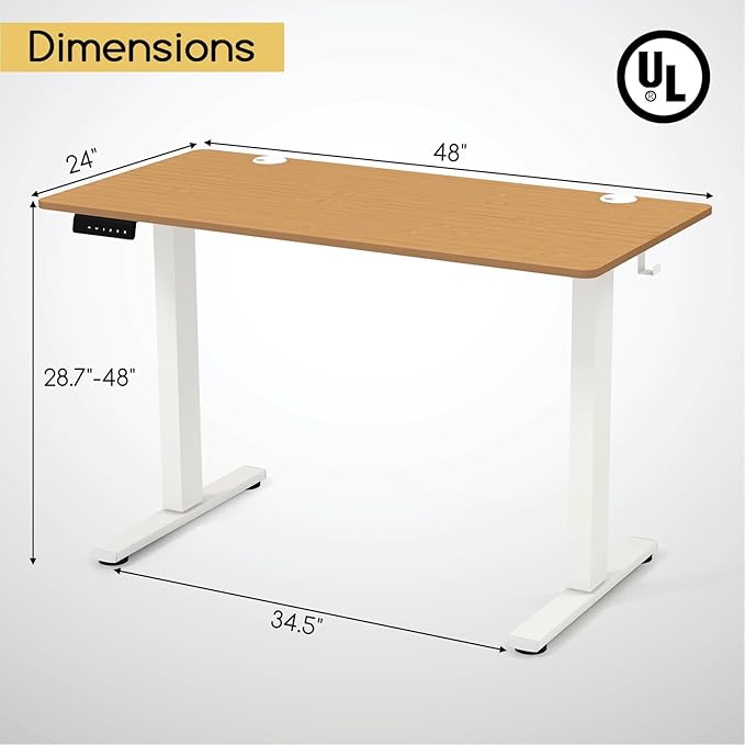 Giantex Electric Standing Desk Height Adjustable Stand up Desk with 3 Memory Heights 2 Hanging Hooks 2 Cable Management Holes Sit Stand Home Office Computer Desk (Natural 48x24 Inch)
