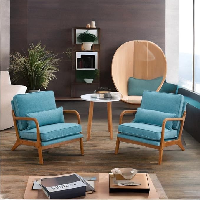 Accent Chair for Living Room Mid-Century Modern Upholstered Armchair with PillowReading Arm ChairComfy Accent Chair for Bedroom