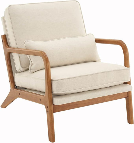 Lestar Single Lounge Chair Modern Accent Sofa Chairs Linen Upholstered Seat with Back Cushion and Pillow for Living Room (Beige)