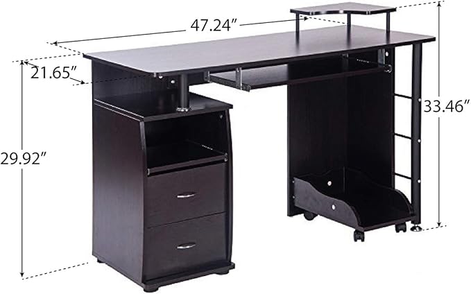 Home Office Black Computer Desk - Wood Computer Workstation with 1pc Door 3pcs Drawers and Keyboard Tray for Home Office Workstation (black2)
