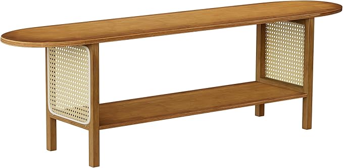 Bamboo TV Stand for TVs up to 65 Accent Entertainment Center with Storage Media Console Table with Rattan Modern TV Stand for Living Room Bedroom 55(L) Walnut