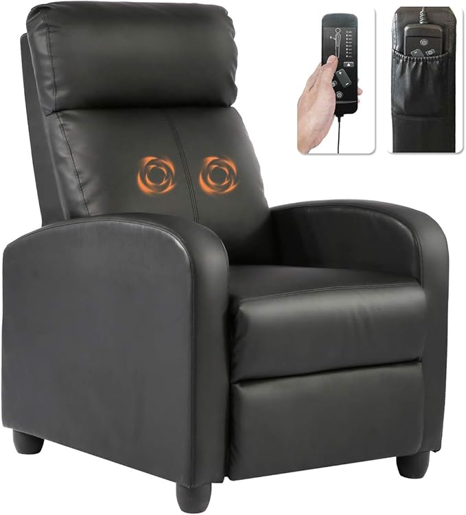 Home Recliner Chair Massage Single Sofa Wingback Recliner Sofa Reading Chair Modern Reclining Chair Home Theater Seating Modern Reclining Easy Lounge with Padded Seat Backrest Black