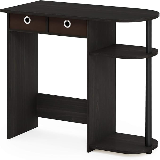 Furinno GO GREEN Desk 31.5 Wide Gaming Desk with 2 Side Shelves and Storage Bins Computer Desk Office Desk for Home Office Study Room Dorm Bedroom Espresso