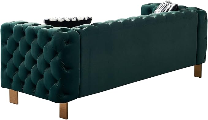 Chesterfield Modern Tufted Velvet Living Room Sofa with High Armrest and Metal Legs Decor 84.25''W 3 Seater Couch Couches Furniture for Bedroom Office (Green)