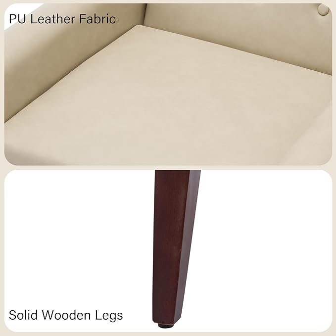 Accent Chair Mid-Century Modern PU Leather Chairs with Arms for Living Room Comfy Upholstered Club Single Sofa Armchair for Bedroom Waiting Room with Solid Wood Frame（Leather Cream Set of 2