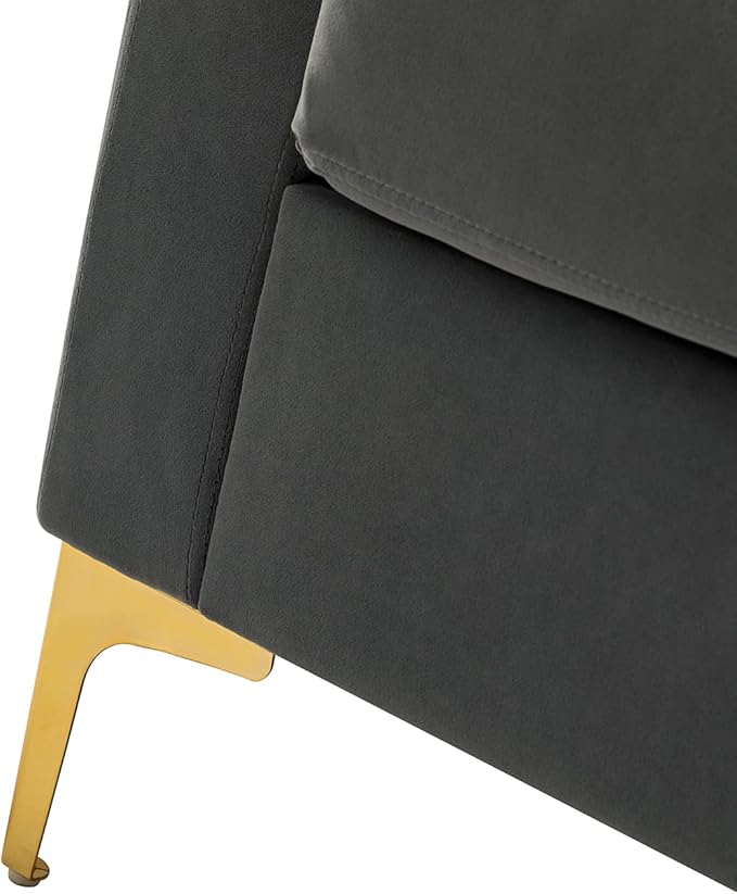 HULALA HOME Velvet Accent Club Chair Modern Velvet Armchair Upholstered Accent Sofa Chair with Gold Metal Legs Mid-Century Barrel Leisure Comfy Reading Armchair Grey