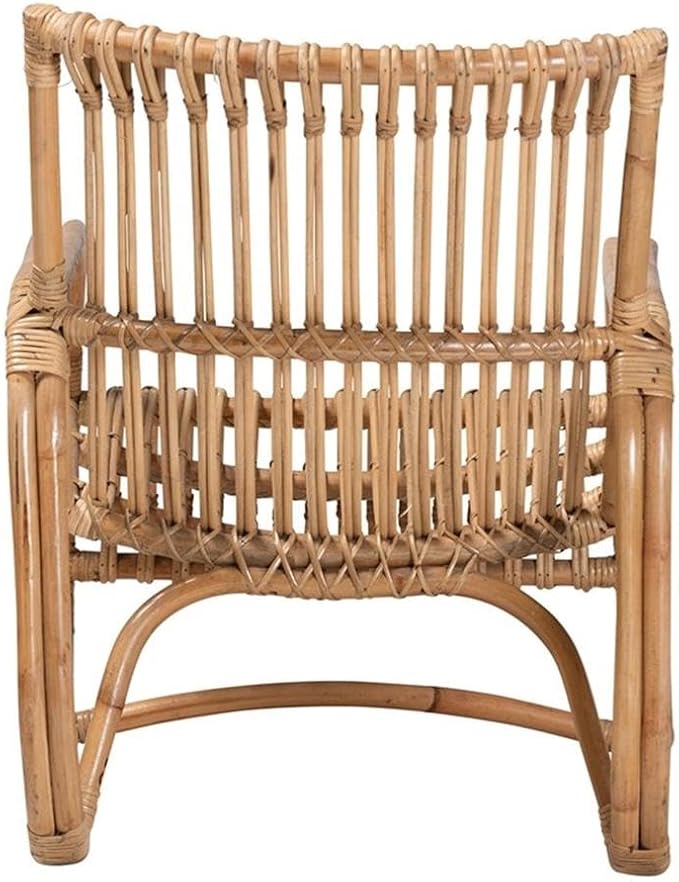 Pemberly Row Contemporary Natural Rattan Accent Chair 24 W x 29.75 D x 29 H Handcrafted Openwork Frame with Rounded Armrest Bohemian Style for Living Room or Lounge Use