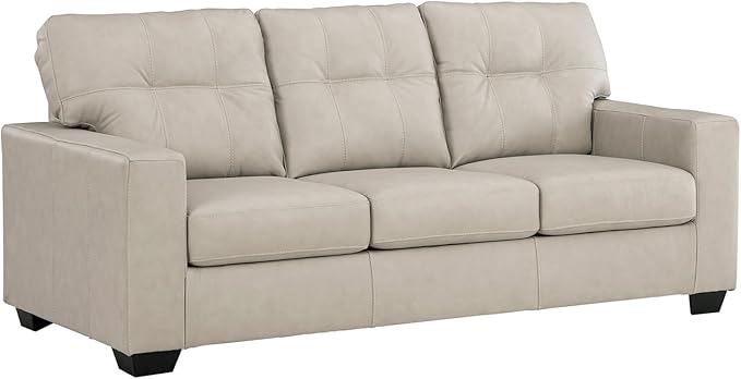 Signature Design by Ashley Santorine Classic Leather Match Sofa with Tufted Cushion and Removable Cushion Light Gray