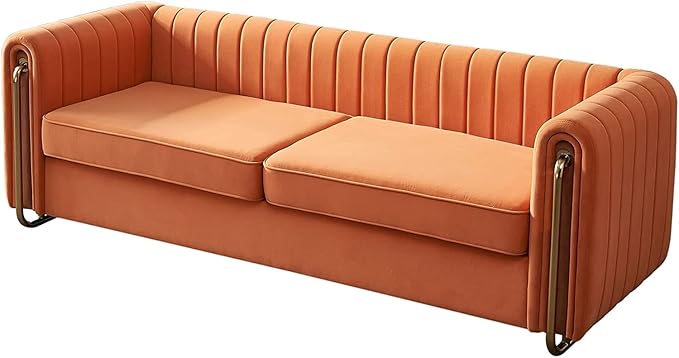 KEVINSPACE 84.25 Modern Sofa Couch Velvet Loveseat Sectional Sofa Couch with Gold Legs for 3-4 Persons Upholstered Deep Seat Love Seat Mid-Century Sofa for Living Room Office Apartment Orange