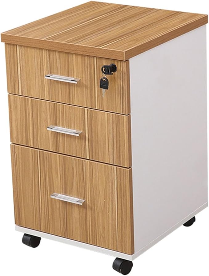 Wooden Desktop Storage Box with Lockable Drawers - Mobile File Cabinets - Desktop Storage Cabinet with Drawers - Wooden Nightstand Office Document Cabinet StorageC