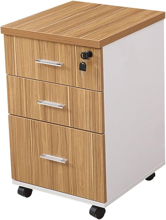 Wooden Desktop Storage Box with Lockable Drawers - Mobile File Cabinets - Desktop Storage Cabinet with Drawers - Wooden Nightstand Office Document Cabinet StorageC