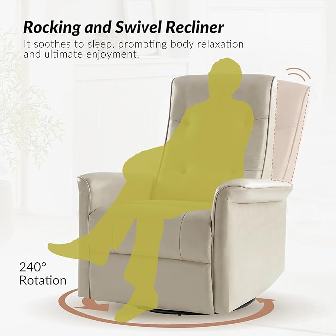 HULALA HOME Power Recliner Chair Faux Leather Modern Electric Recliner with High Back Nursery Rocking Glider Recliner with USB Type-C Port for Living Room Bedroom Home Beige