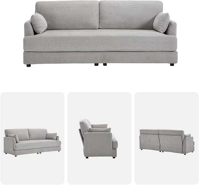 Kingfun 83 Chenille Sofa Modern Couch with Thickened Cushions Mid Century Couches with Solid Wood Frame Comfy Deeper Seats T-Cushion for Living Room and Bedroom Light Gray