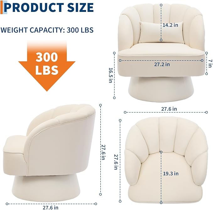 Swivel Accent Chair with Armrest Modern 360 Degree Swivel Round Lounge Chair with Curve Back and Cushion Comfy Upholstered Armchair Single Sofa for Living Room Bedroom Reading Room Beige 2PCS