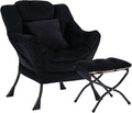 Lazy Chair with Ottoman Comfy Reading Lounge Chair with Footstool &amp Throw Pillow Modern with Armrests &amp Side Pocket for Living Room Bedroom Dorm Room Velvet Black