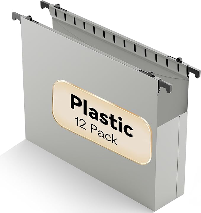 Plastic Extra Capacity Hanging File Folder Letter Size12 Pack Reinforced Expandable Hanging FoldersHeavy Duty 2 Inch ExpansionAdjustable TabsHanging Organizer Designed for Bulky Files(Gray)