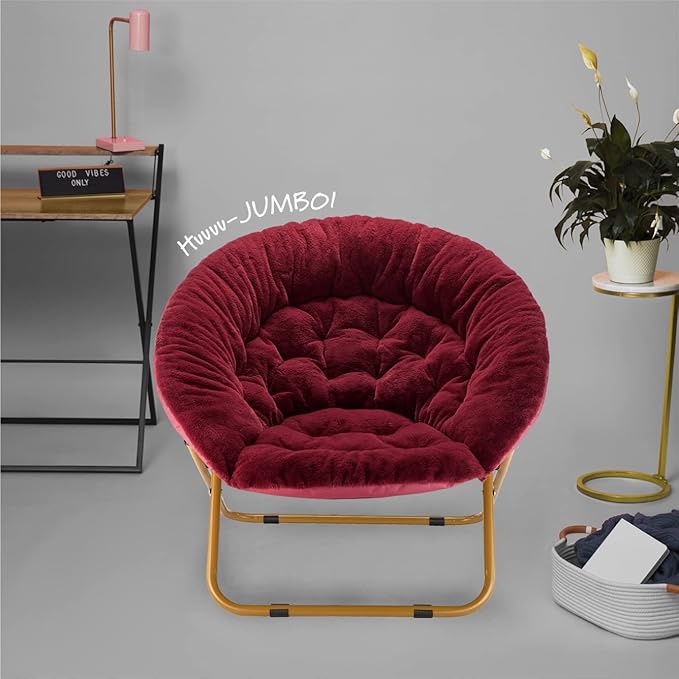 Urban Lifestyle Oversized Rabbit Faux Fur Saucer Chair Wine/Gold