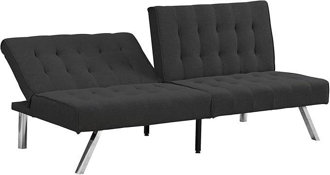 Sofa Adjustable Couch Sleeper Sofa Bed for Living RoomLoveseat Upholstered Modern Convertible FutonFaux Linen Black