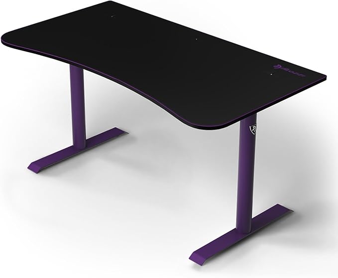 Arozzi Arena Medium Gamer Desk - 55x30” Steel Frame PC Gaming Desk with Storage for Cables &amp Dual-Monitor Support - Full-Surface Washable Mousepad - Purple