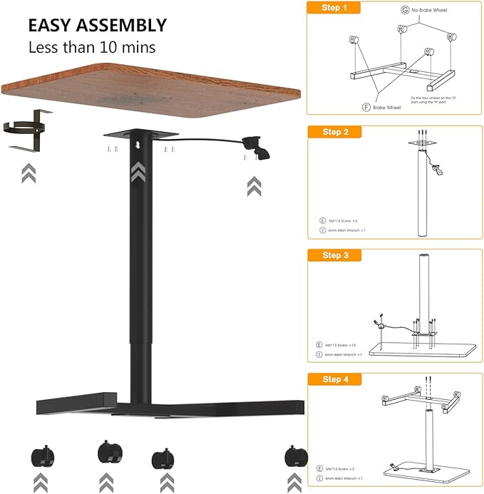 28-Inch Mobile Standing Desk Computer Workstations with Cup Holder Portable Standing Desk with Lockable Wheels Rolling Table for Home Office Classroom Hospital (Walnut)