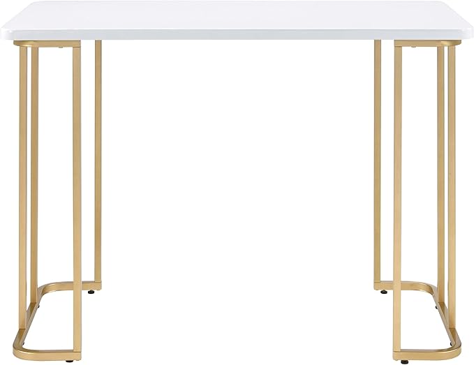 Home Office Desk White and Gold Writing Desk for Study Office Small Apartment