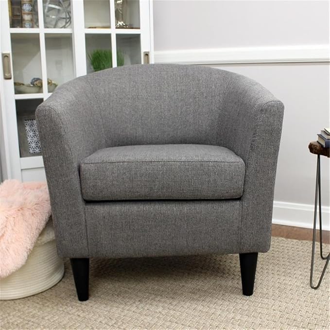 Pemberly Row Traditional Polyester Fabric Club Chair Gray Finish 32 H x 30.5 W x 27.5 D Padded Seat Classic Design Accent Chair for Living Room or Bedroom