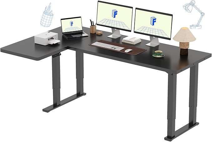 FLEXISPOT 4-Leg L-Shaped Standing Desk 71 x 43 Inches Electric Height Adjustable Desk with Memory Controller 220lb Load Capacity Reversible L/R Corner Desk for Home Office Gaming &amp Study Blac