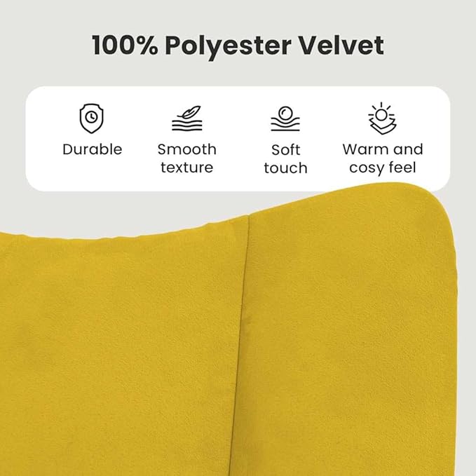 vidaXL Stylish Mustard Yellow Velvet Rocking Chair with Matching Stool Set - Comfortable Foam Padding Steel Frame and Wood Rocking Rails