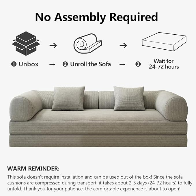 78.8 Modular Sofa Bed - 4-in-1 Convertible Design with Corduroy Fabric and High Density Sponge Removable Cover and Fixed Frame