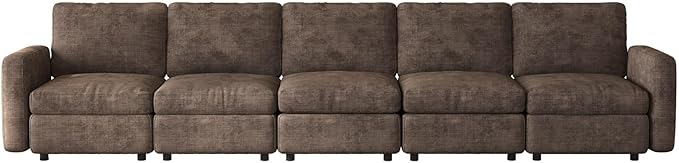 5 Seaters Modular Sectional Sofa 5 Seat Sofa Modern Sectional Couches with Deep Seats for Living Room Upholstered Couch with Soft Backrest 143.7 L Brown (No Ottoman)