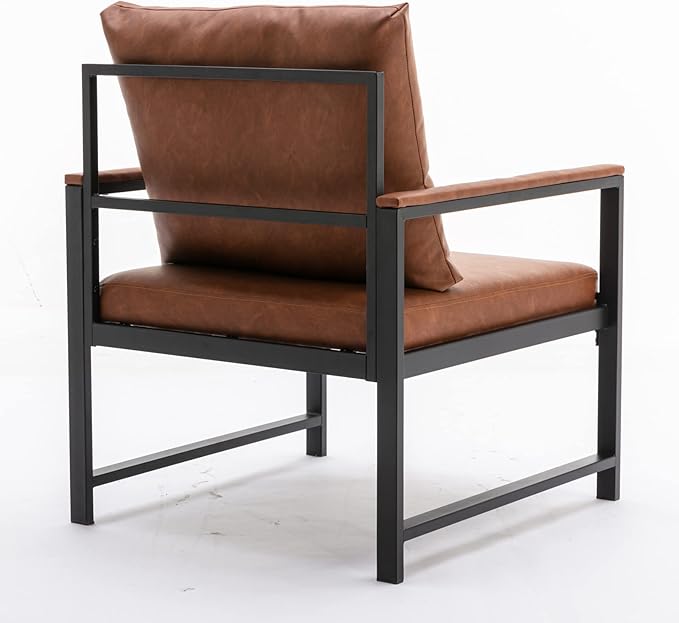 Generic FurnitureModern Faux Leather Accent Chair with Black Powder Coated Metal Frame Single Sofa for Living Room Bedroom Orange