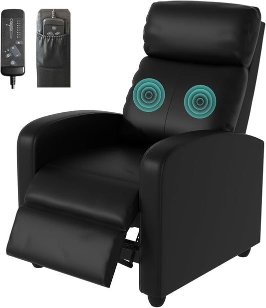 Massage Recliner Chair Single Sofa Chair with Remote Control Chair Recliner Lazy Recliner Chair Living Room Recliners with Pu Leather Padded Seat Backrest Recliner Chairs for Adults Black