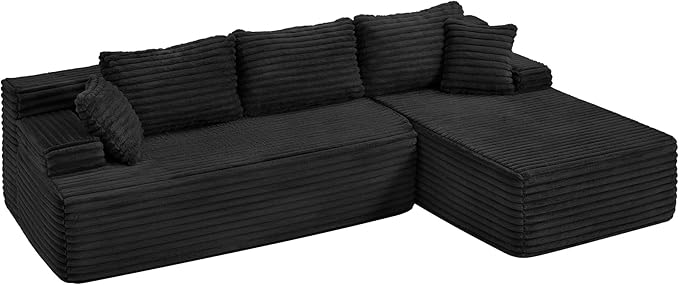 Hobestluk Modular Sectional Couch Sofa 108 Boneless Couches for Living Room Memory Foam Sectional Couch with Oversized ChaiseL-Shape Couches (Black Right Facing)