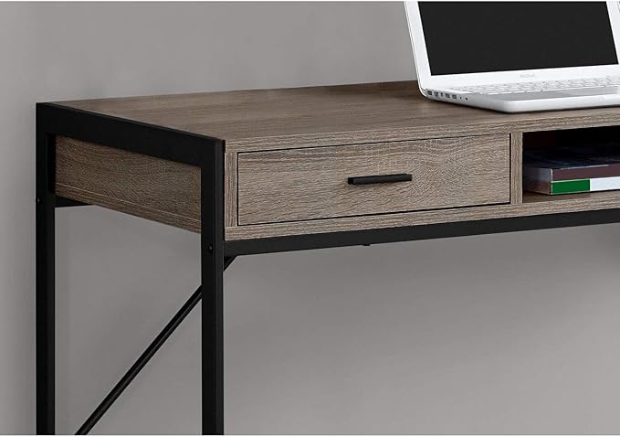 Monarch Specialties Contemporary Laptop Table with Drawers and Shelf Home &amp Office Computer Desk-Metal Legs 48 L Dark Taupe
